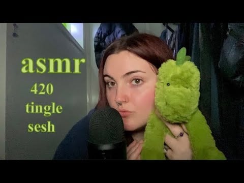 ASMR green triggers for 420 & ramble sesh (fast and slow tapping, hand + mouth sounds, mic brushing)