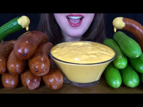 ASMR Sausage, Cucumbers, & SPICY CHEESE Sauce - EXTREMELY SATISFYING Eating Sounds!