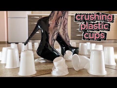 High Heels Crushing Things: Pea vs. Plastic Cups! Oddly Satisfying! ASMR