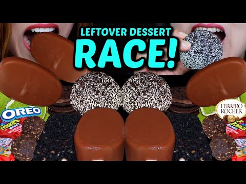ASMR LEFTOVER DESSERT RACE! LOSER HAS EAT SLIME! FERRERO ROCHER, OREO, RAINBOW MARSHMALLOW TREAT 먹방