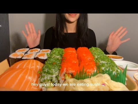 Salmon Sushi Mukbang ASMR * no talking * 