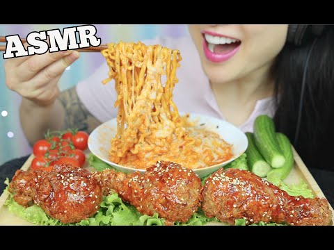 ASMR CHEESY NOODLES + KOREAN FRIED CHICKEN (CRUNCHY + SOFT EATING SOUNDS) NO TALKING | SAS-ASMR