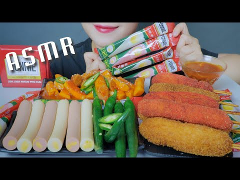 ASMR EATING PONNIE CORN DOG X SPICY RICE CAKE EATING SOUND | LINH-ASMR