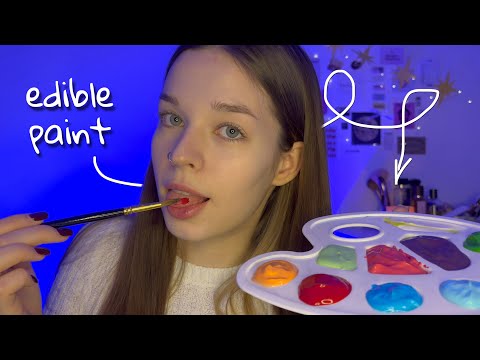 ASMR рисую по тебе и ем краски | spit painting you with edible paint🎨(звуки рта и визуальне триггер)