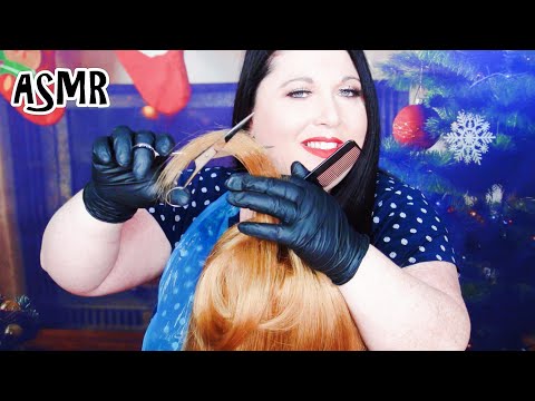 ASMR Haircut and Hair Brushing Roleplay (Real Hair, Gloves, Plastic Apron, Gossip, Scissors, Spray)