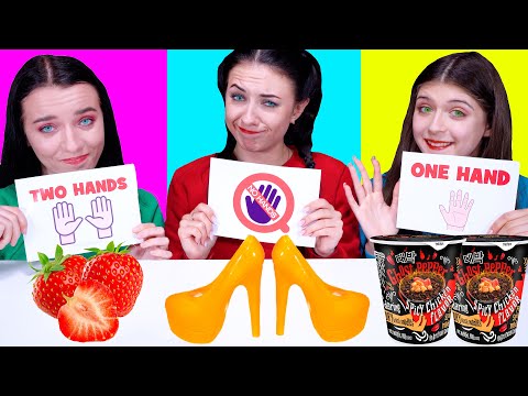 ASMR No Hands vs One Hand vs Two Hands Eating Challenge By LiLiBu #2