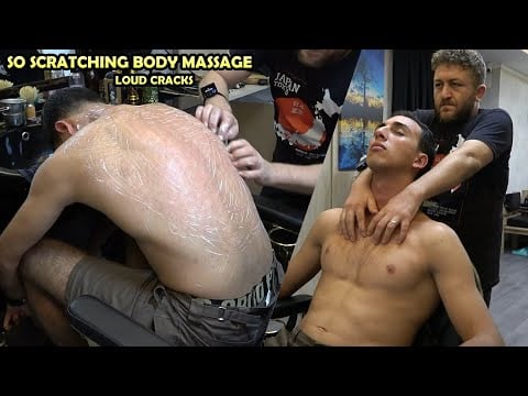 WORLD BEST SCRATCHING BARBER BACK & CHEST MASSAGE  💈 CRACKS - ASMR HEAD,BELLY, ARMPIT & BODY MASSAGE