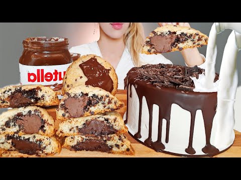 MILK ON CHOCOLATE CHEESE CAKE ASMR DESSERT🍰 NUTELLA CHOCOLATE CHIP COOKIE MUKBANGㅣNO TALKING