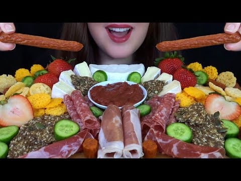 ASMR Charcuterie Board [Meat, Cheese, Crackers, Fruit, Veggies] EXTREMELY SATISFYING EATING SOUNDS!