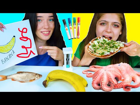 ASMR DRAW AND EAT FOOD CHALLENGE | Eating Sounds Lilibu