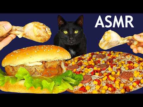 ASMR Mukbang | Cat Eating Burger, Pizza and Chicken