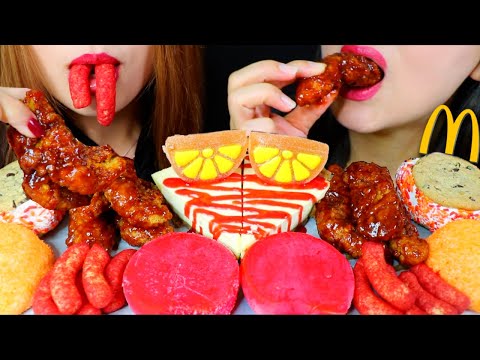 ASMR STRAWBERRY CHEESECAKE, MCDONALD'S SPICY CHICKEN, ICE CREAM, HOT CHEETOS 리얼사운드 먹방 | Kim&Liz ASMR