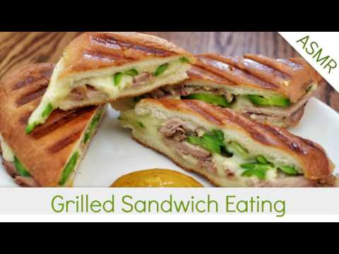 Binaural ASMR Grilled Sandwich with Ham and Cheese Eating l Eating Sounds