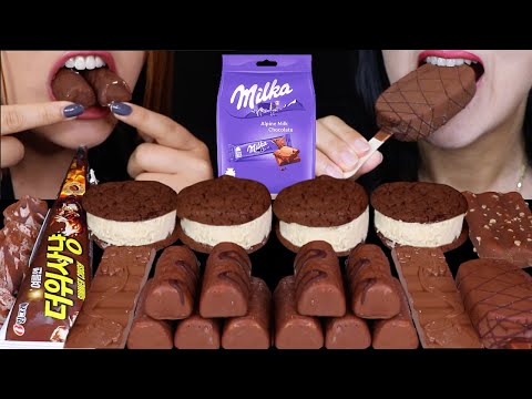 ASMR MINI DOVE ICE CREAM, SALTED CARAMEL BROWNIE ICE CREAM SANDWICHES, MILKA CHOCOLATE, MERINGUES 먹방