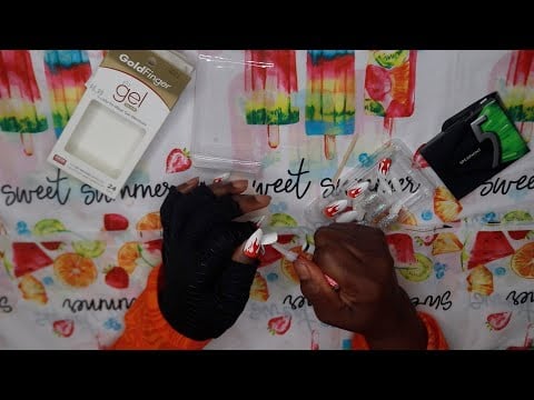 FIRE DESIGN PRESS ON GEL NAILS ASMR CHEWING GUM SOUNDS