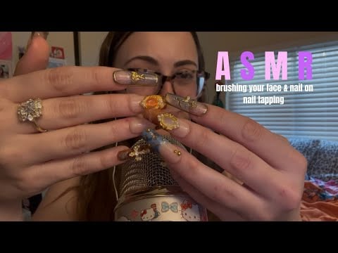 ASMR brushing your face & nail on nail tapping *whispering*tingly*