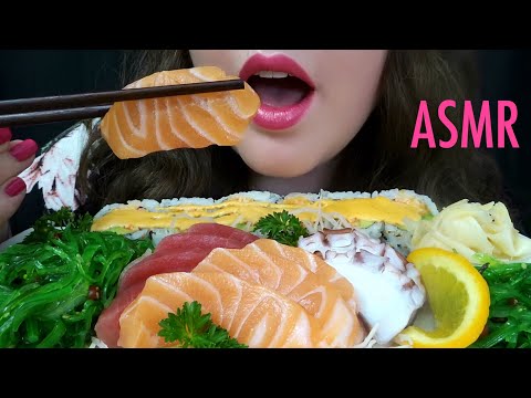ASMR Sushi [SALMON OCTOPUS TUNA Sashimi + Spicy SEAWEED Salad] Collab With TracyN ASMR