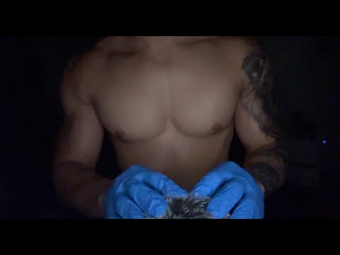 asmr giving you a gentle ear massage II latex glove, fluffy mic and muscle body sounds