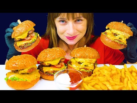 ASMR DOUBLE BACON BURGER & FRIES MUKBANG (No Talking) EATING SOUNDS | LiLiBu ASMR