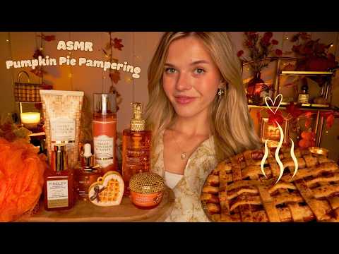 ASMR Pumpkin Pie Pamper Session 🎃🥧🍂 (bedazzled skincare, hairplay, homemade pie, soft whispers)