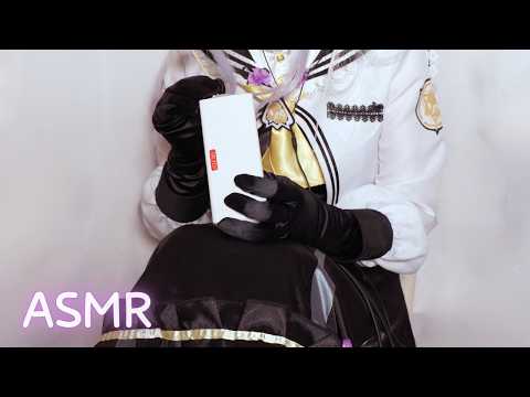 Sleepy Ear Cleaning ASMR | Black Satin Gloves & Finger Ear Cleaning [Blue Archive Azusa Cosplay]