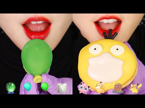 POKÉMON DONUTS EATING ASMR FROZEN WAX CANDY MUKBANG EMOJI FOOD ASMR 🦆