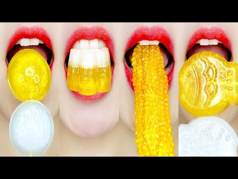 Gold & Silver & Rainbow Jelly Eating Sounds ASMR MUKBANG 금색 은색 무지개 젤리 이모지 입술 먹방