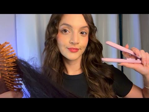 ASMR POV: Amiga escovando e pranchando seu cabelo ✨
