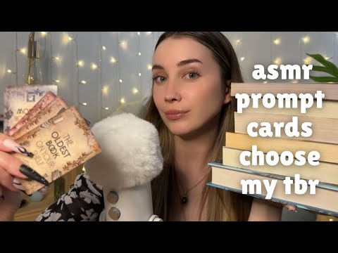 ASMR prompt cards chose my may tbr (close whispers, book triggers)