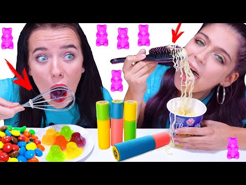 ASMR EATING ONLY WIERD UTENSILS CHALLENGE | MUKBANG By LiLiBu