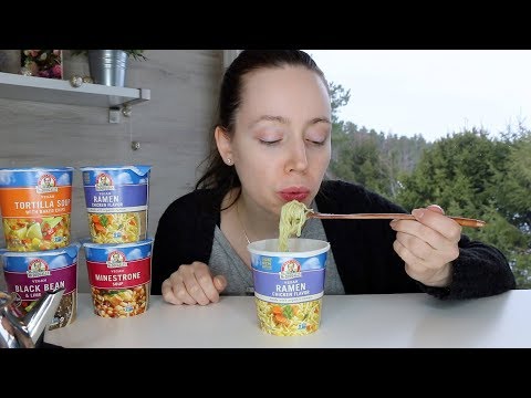 ASMR Eating Sounds | Ramen Chicken Flavor & Tortilla Soup | Dr. McDougall's Right Foods Review