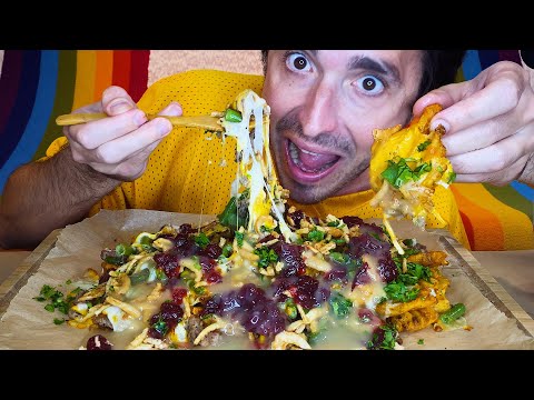 ASMR CHEESY THANKSGIVING TURKEY NACHO FRIES MUKBANG ! * no talking eating sounds *  먹방