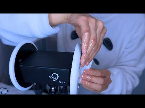 ASMR Brain Melting Oil Ear Massage and Rain Sounds 😴☔ 3Dio, whispering / 耳マッサージ