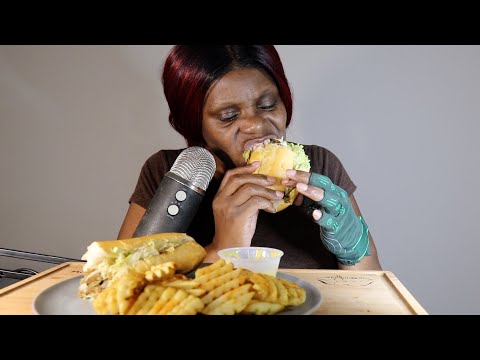 Vegetarian Hoagie With Waffle Fries ASMR Eating Sounds