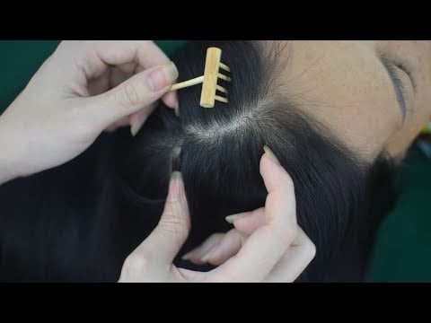 ASMR Hair Check With Wooden Tools, Hair Parting, Scalp Scratch Sounds For Relaxation
