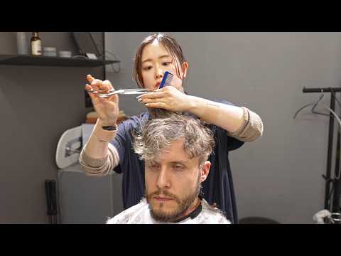 💈(ASMR) Best Haircut of His Life by Japanese Female Barber - Scissors Only Haircut, Shave & More