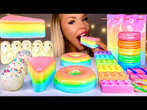 ASMR PASTEL DESSERT, RAINBOW JELLY CAKE, CHOCOLATE COVERED OREOS, CAKE POPS, JELLY DONUT MUKBANG 먹방