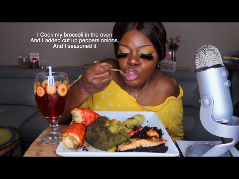 LOBSTER SALMON AND RICE ASMR EATING SOUNDS