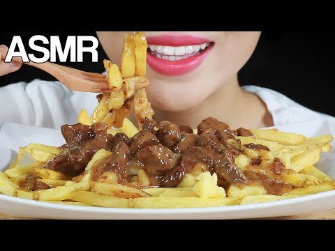 ASMR POUTINE (FRIES+CHEESE+BEEF GRAVY) Eating Sounds Mukbang No Talking