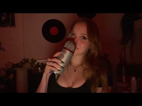 asmr random triggers + close whispering (gum chewing, tapping, mouth sounds)