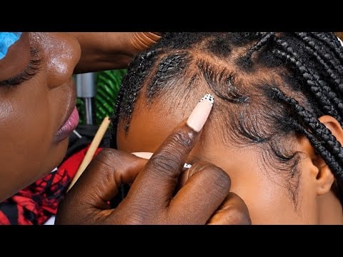 Best Sleep ASMR✨NAPE Edge laying with Long Nails on Afro braided Hair, soft Scalp Greasing Massage 