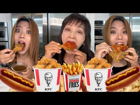 HUGE KFC FRIED CHICKEN FEAST! HOT DOGS, FRIES, CHIPS & SALSA