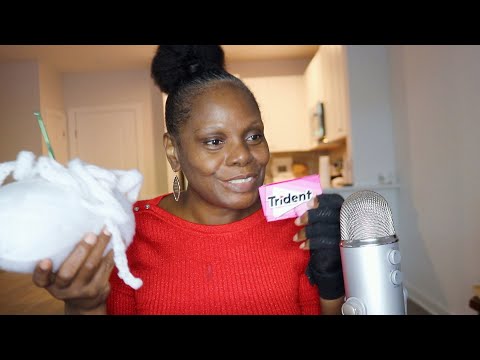 MAKING A WHITE CROCHET BLANKET ASMR CHEWING GUM SOUNDS