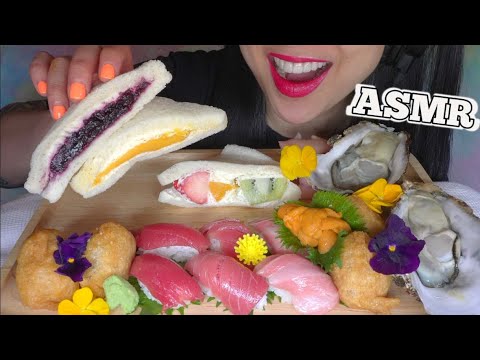 ASMR SUSHI GIANT OYSTERS FRUIT SANDWICH PLATTER (EATING SOUNDS) NO TALKING | SAS-ASMR