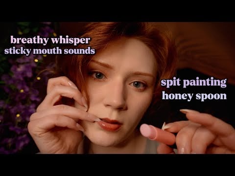 ASMR Mirrored face touching, Clicky and Breathy Mouth sounds✨Spit painting,Honey spoon😴