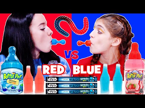 ASMR Best Video Red Food VS Blue Food Jelly Balls, Giant Gummy Mukbang