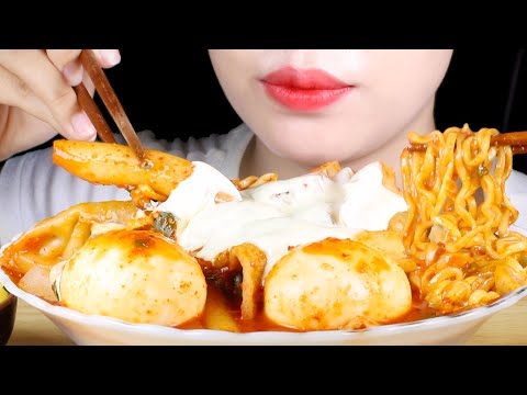 ASMR Buldak Tteokbokki with Noodles, Dumplings, and Boiled Eggs | Spicy Rice Cakes with Fire Noodles