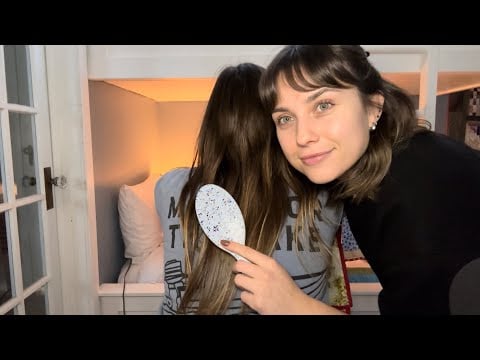 ASMR | With my sister!! 💕 hair brushing, back tracing & more