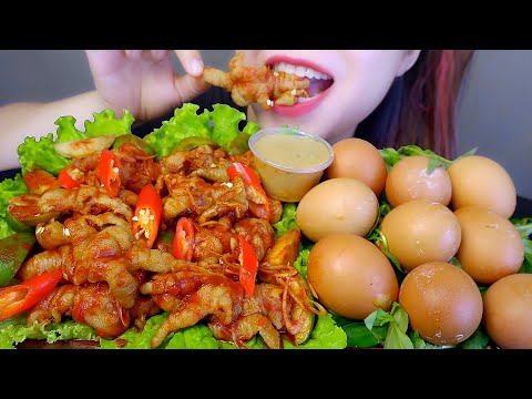 ASMR EATING GRILLED CHICKEN EGGS X THAI SAUCE CHICKEN FEET EATING SOUNDS | LINH-ASMR