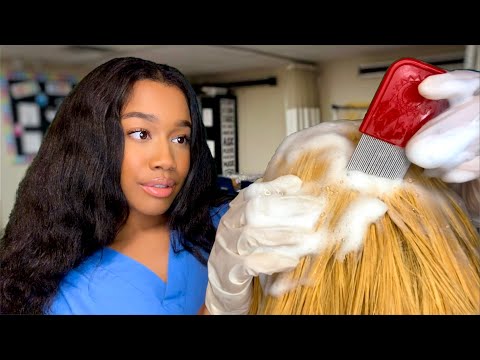 ASMR School Nurse Lice Check Role-play 🪲🔦 Lice Check Removal ASMR (Classic Lice Check)